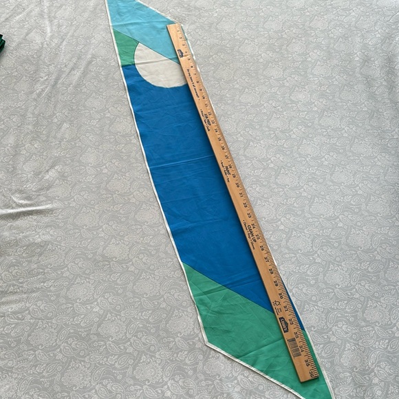 Vintage Vara Head Scarf Japan Setting Rising Sun Geometric Green blue white - Picture 9 of 10